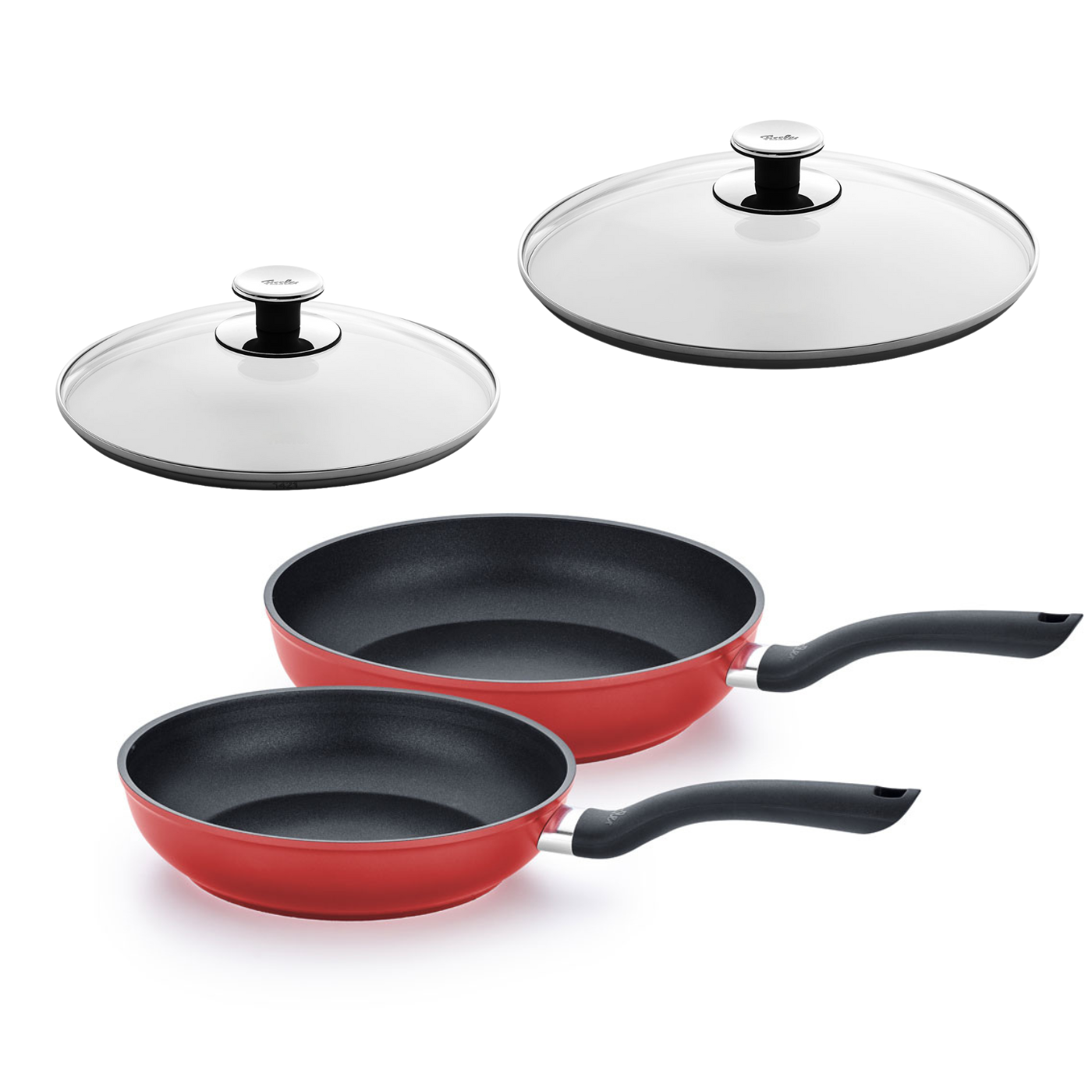 Cenit® Red frying pan set 24 &amp; 28 cm with glass lids